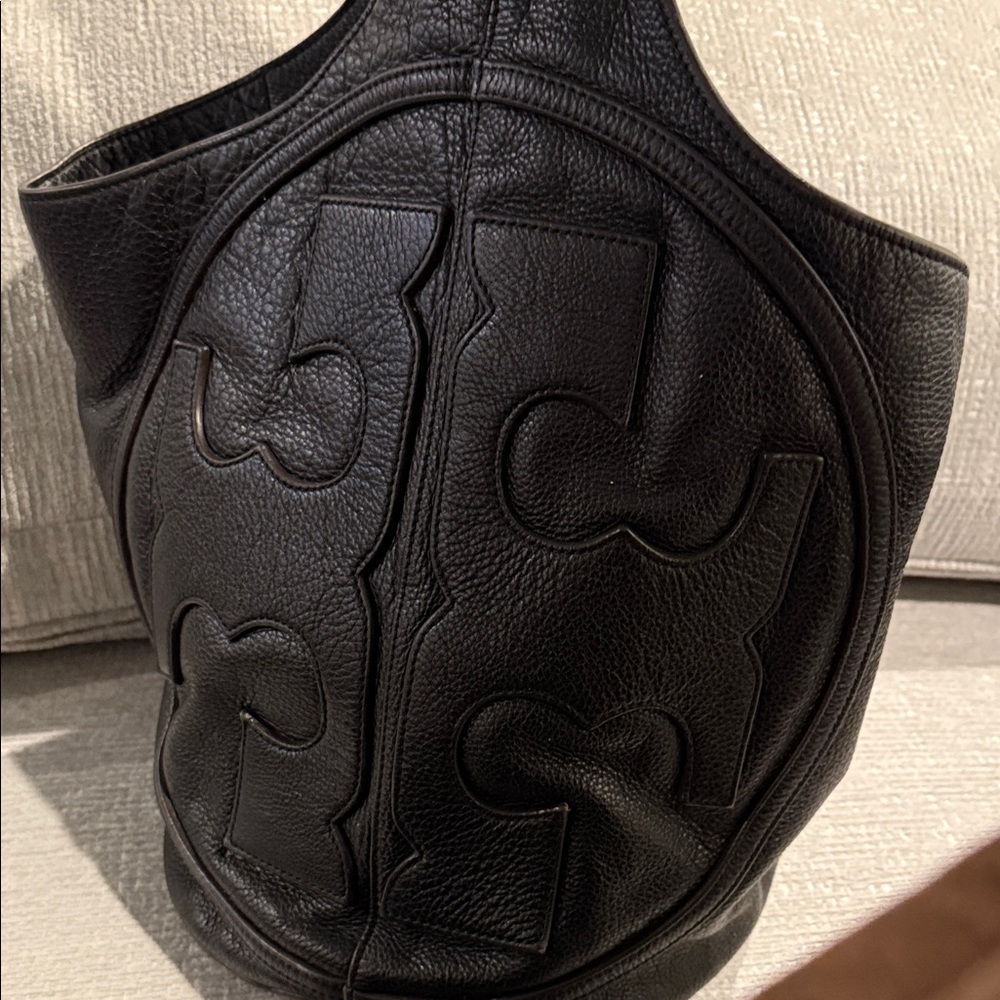 Tory Burch Black Leather Bag with Gold Accents